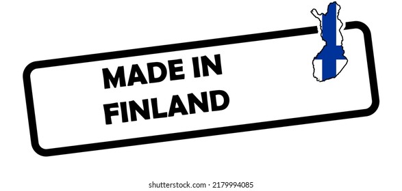 Made in finland badge isolated on white background with map of the country and flag colours
