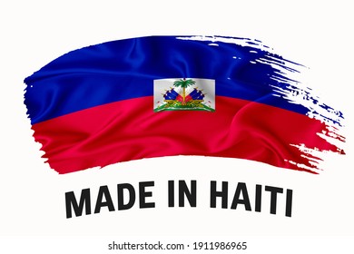 Made in haiti handwritten vintage ribbon flag, brush stroke, typography lettering logo label banner on white background.