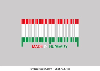 Made in Hungary. Barcode in the form of the flag of Hungary. Isolated on a gray background. Business.