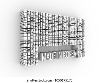 Made in Korea bar code. Lines consist of words. 3D rendering