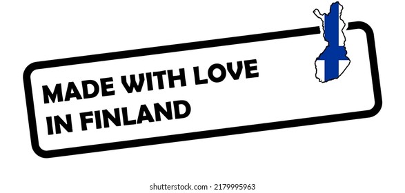 Made with love in finland badge isolated on white background with map of the country and flag colours