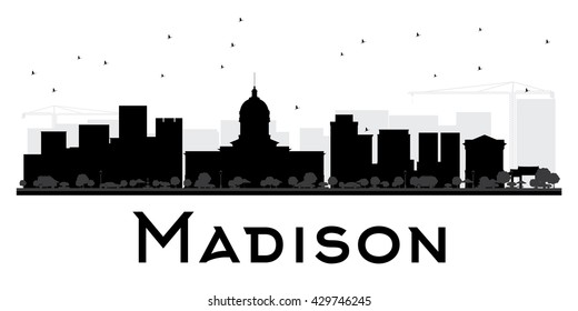 Madison City skyline black and white silhouette. Simple flat concept for tourism presentation, banner, placard or web site. Cityscape with landmarks