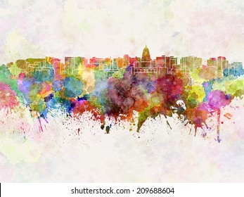 Madison skyline in watercolor background