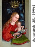 Madonna and Child in a Window (1485-1490) painting in high resolution by Martin Schongauer. 