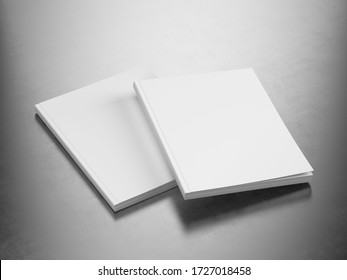 Magazine Pair - Blank White Cover Of Magazine on Metallic Surface. Mock Up Template of Magazine, Book, Brochure, Booklet. 3d Rendering