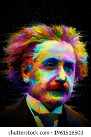 Magelang Indonesia, April 24, 2021: Albert Einstein Is A Theoretical Physics Scientist, Illustration Of Abstract Paintings.