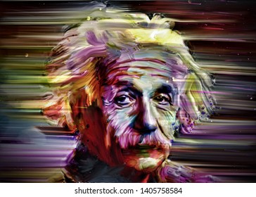 Magelang Indonesia, May 24, 2019: Albert Einstein Is A Theoretical Physics Scientist, Illustration Of Abstract Paintings.