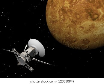 Magellan Spacecraft Near Venus Planet By Night - Elements Of This Image Furnished By NASA