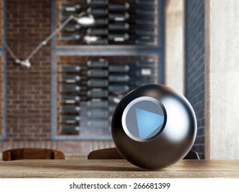 Magic 8 Ball on table. 3d rendering