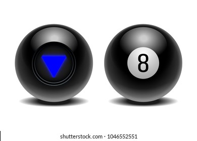 The magic ball of predictions for decision-making. Realistic black Ball isolated on a white background.