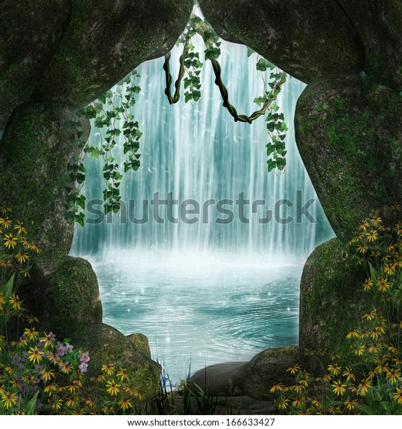 https://image.shutterstock.com/image-illustration/magic-cave-waterfall-600w-166633427.jpg