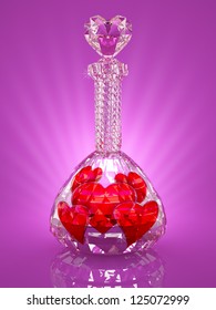 Magic crystal flask full of red hearts
