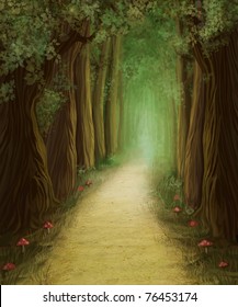 magic dark forest road  digital painting
