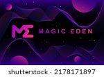 Magic Eden 3D illustration. NFT marketplace on Solana blockchain Magic Eden logotype on cyberspace background. Illustration for banner, website, landing page, ads, flyer template.