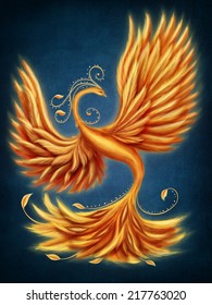 Magic firebird on a blue background
