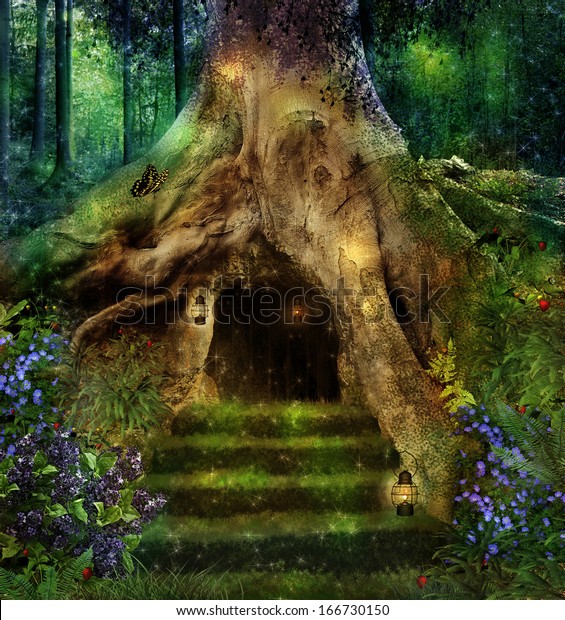 木の中の魔法の家 のイラスト素材