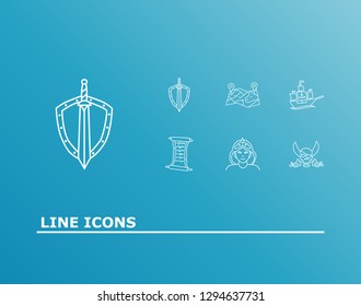 Magic Icon Set And Pirate With Ship, Quest List And Princess. Vessel Related Magic Icon  For Web UI Logo Design.