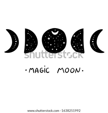 Magic moon.Moon phase mystic astral magic moon. Illustration for a wall art design, poster, greeting card, printing. Aztec stile, tribal art, ethnic, design isolated on white background. Stock photo © 