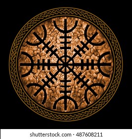  The Magic Navigation Compass of Vikings. Illustration in the  stone ring