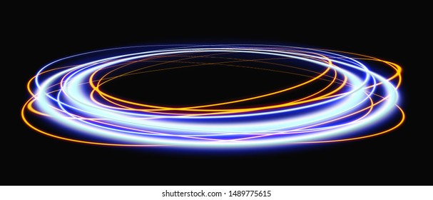 Magic portal. Space travel concept, funnel-shaped tunnel that can connect one universe with another. Blue rays of a black scene with sparks. Space tunnel. Futuristic teleport. 3d illustration