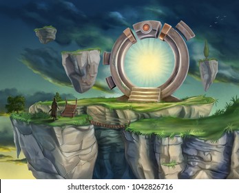 Magic portal in a surreal landscape. Digital illustration. - Powered by Shutterstock