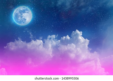 Magic Sky Background Beautiful Moon Shining Stock Illustration