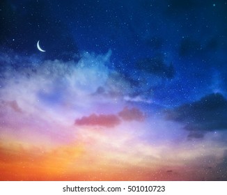 Magic Sky Background With Stars And Moon