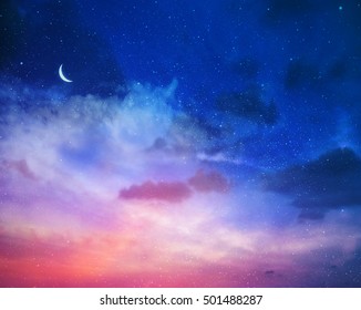 Magic Sky Background With Stars And Moon