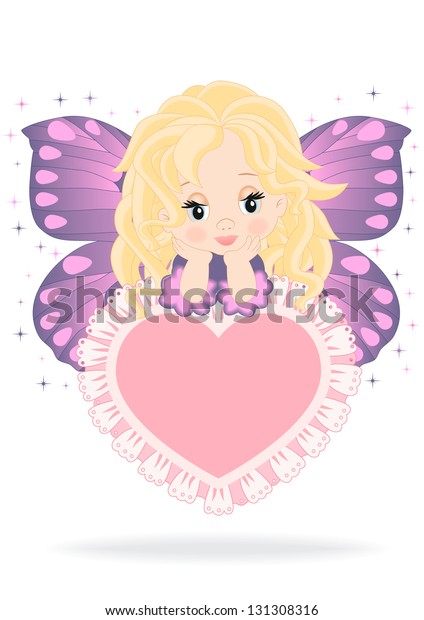 Magical Fairy Sitting On Pink Heart のイラスト素材