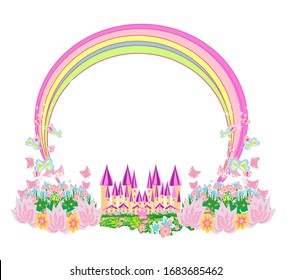 Magical Fairy Tale Land - Decorative Frame With A Castle And A Beautiful Garden