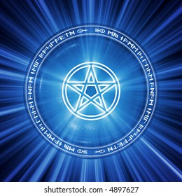 Magical Pentagram Icon Illuminated From Behind.