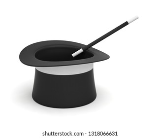 Magician Hat Magic Wand 3D Illustration