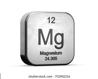Magnesium element from the periodic table. Metallic icon 3D rendered on white background
