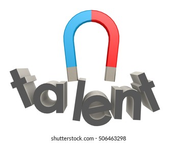 Magnet To Attract Talent On White, 3D Rendering