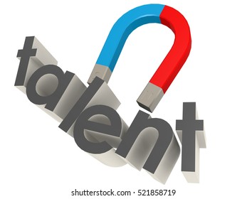 Magnet To Attract Talent On White, 3D Rendering