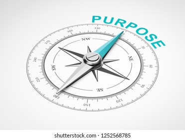 Magnetic Compass With Needle Pointing Blue Purpose Word On White Background 3D Illustration