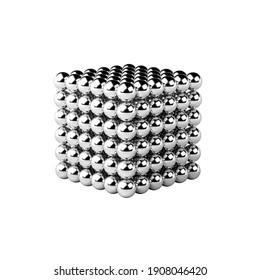 Magnetic Metal Balls. Cube Shape. Isolated On A White Background. 3d Illustration.