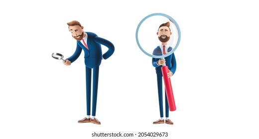 magnification 3d characters on white background