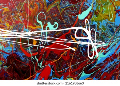 Magnificent Abstract Background With A Mixture Of Colors, Red, Blue And Orange Paint Drips Dominance, Fantastic Colored Universe, Colored Lines And Shapes, Deep Color Concept