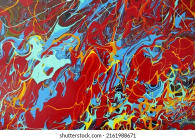 Magnificent Abstract Background With A Mixture Of Colors, Red, Blue And Orange Paint Drips Dominance, Fantastic Colored Universe, Colored Lines And Shapes, Deep Color Concept