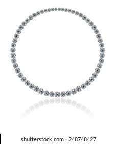 A magnificent high jewellery round diamonds necklace on a white background with reflection