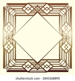 Magnificent square retro design for vintage party Gatsby style. Art Deco frame. Gold geometric background 1920s lifestyle. Light white background. Rasterized version. - Powered by Shutterstock