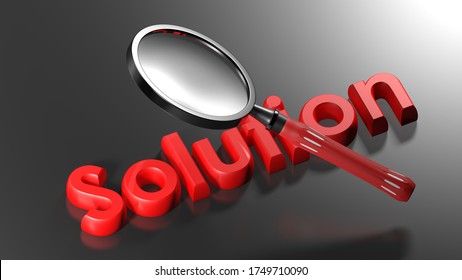 Magnifier over the write Solution - 3D rendering illustration