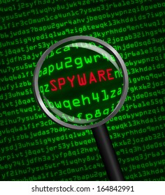 Magnifying glass locating spyware in computer machine code