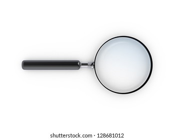 Magnifying Glass, Top View, Isolated On White Background.