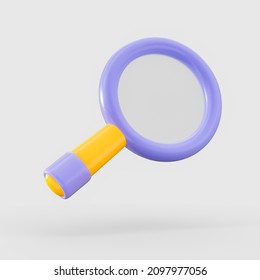 magnifying glasses find and optical search icon cartoon style on white background 3d render concept