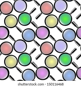 Magnifying Glasses Pattern Against White Background; Abstract Vector Art Illustration; Image Contains Transparency