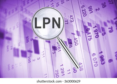 Magnifying lens over background with text LPN, with the financial data visible in the background.