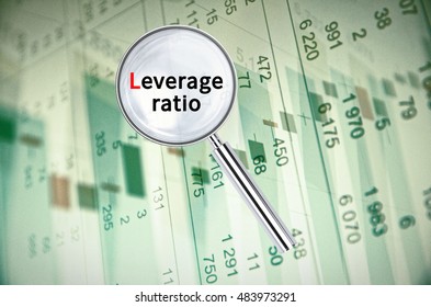 Magnifying Lens Over Background With Text Leverage Ratio, With The Financial Data Visible In The Background. 3D Rendering.