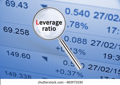Magnifying Lens Over Background With Text Leverage Ratio, With The Financial Data Visible In The Background. 3D Rendering.
